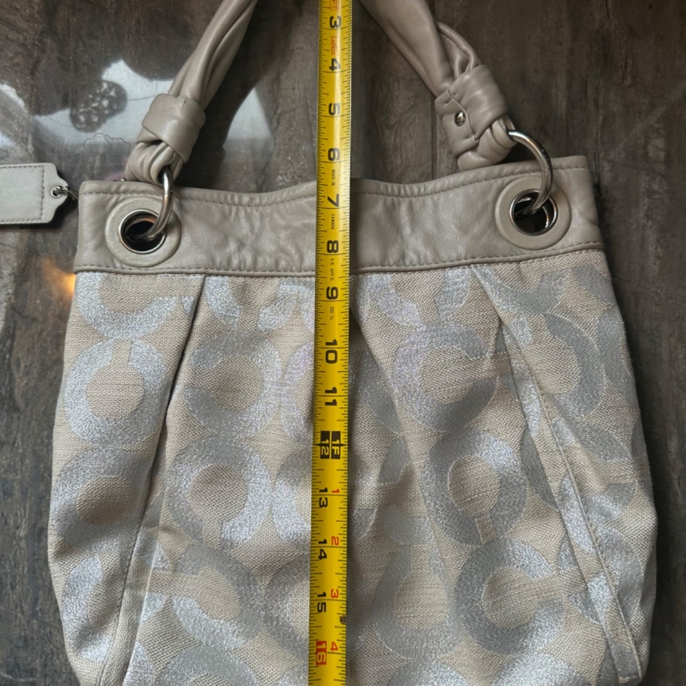 Coach Metallic Silver and Taupe Signature Hobo Bag - Picture 7 of 12
